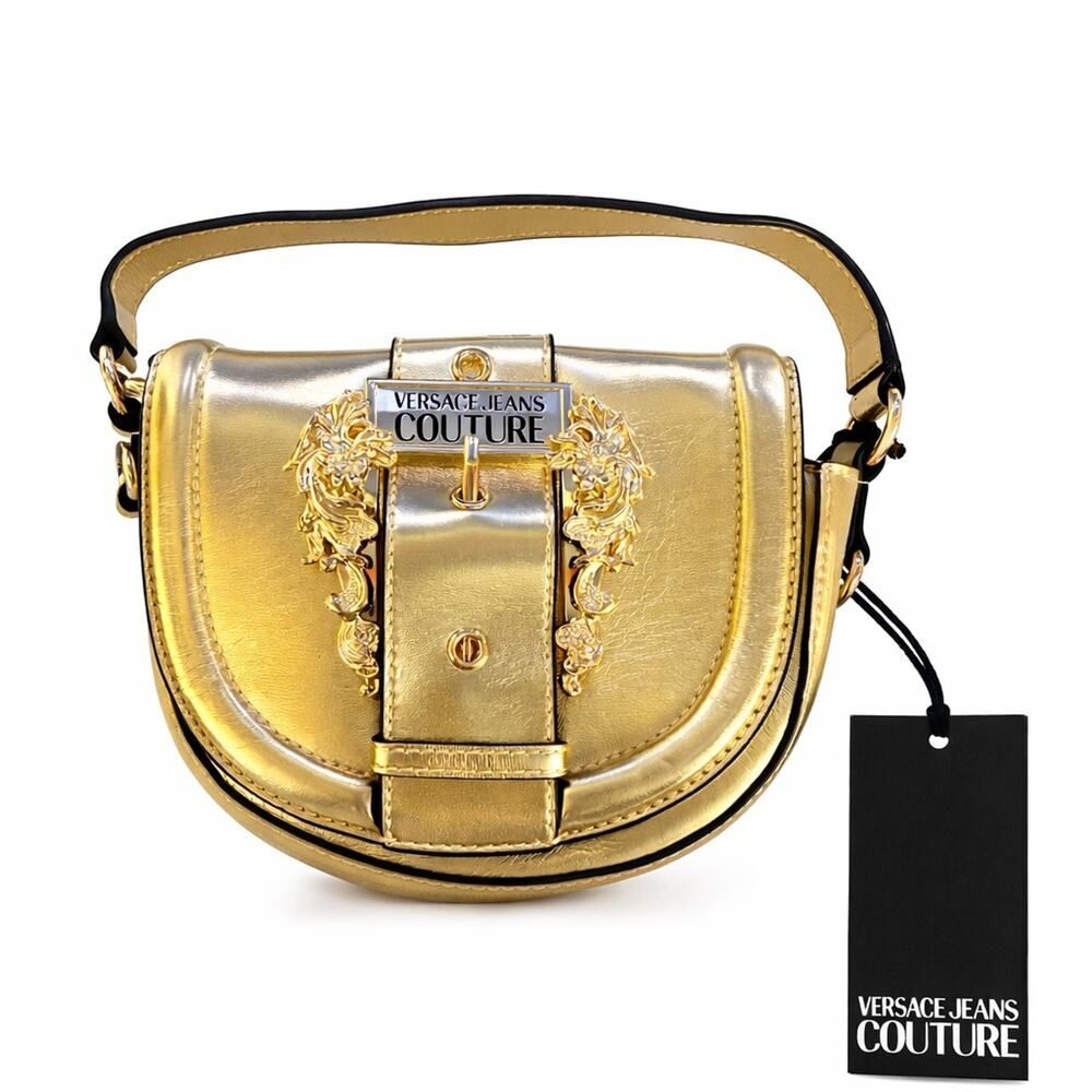 NWT Versace Jeans Couture Gold Metallic Crossbody Bag w/ Baroque Lion Hardware